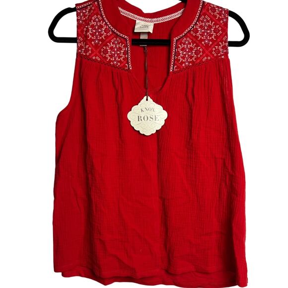 Knox Rose Women's Red Sleeveless Gauze Wide Strap Tank Top - Size Small - NWT - Picture 1 of 8